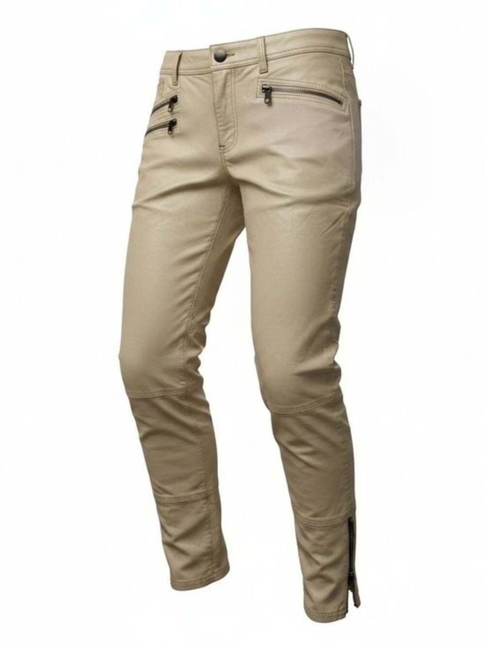 Free People Tan Skinny Zip-Detail Jumpsuit Pants